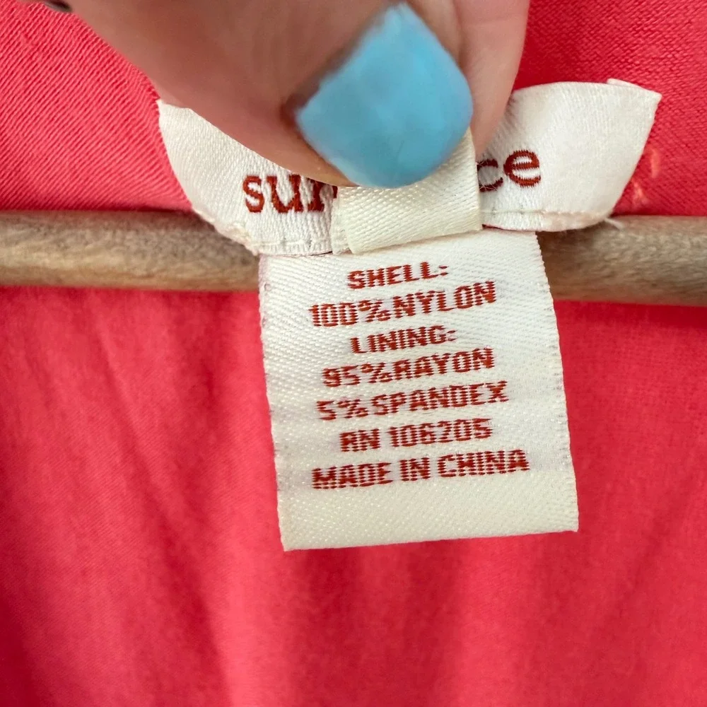 Sundance Lace Fit and Flare Dress 10 Coral Pink Sleeveless V-Neck‎ Pleated